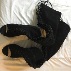 Public Desire, thigh high lace up boot